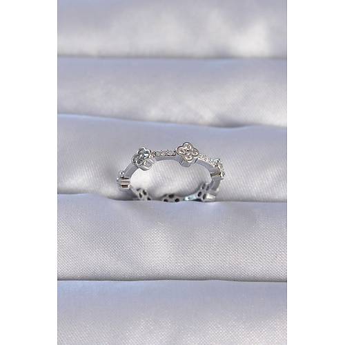 Pirin� G�m�� Renk Zirkon Ta�l� Yonca Model Ayarlanabilir Y�z�k