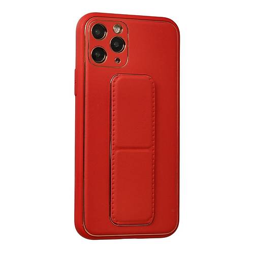 iPhone 11 Pro K�l�f Coco Deri Standl� Kapak - K�rm�z�