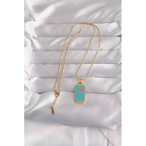 316L �elik Gold Renk Mavi Mineli Tarot Kolye