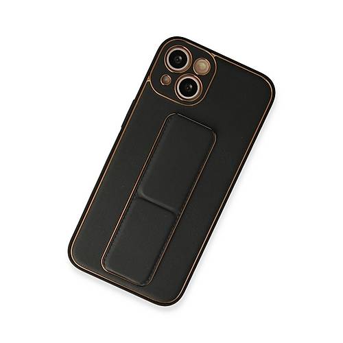 iPhone 13 K�l�f Coco Deri Standl� Kapak - Siyah