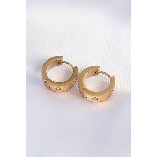 316L �elik Gold Renk Zirkon Ta�l� Minimal Model Halka K�pe