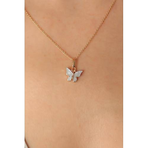 Gold Mavi Renk Kelebek Fig�r Kad�n Kolye