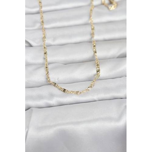 CM 14K Gold Renk Lazerli Gemici Zincir Model 60 cm Kad�n Kolye