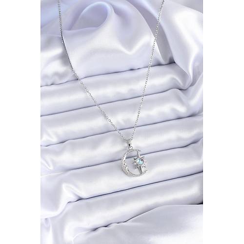 316L �elik G�m�� Renk Zirkon Ta�l� Ay Y�ld�z Model Kad�n Kolye