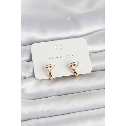 Pirin� Gold Renk Mineli Kalp Kiraz Model �ocuk K�pe