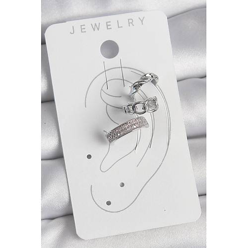 Pirin� G�m�� Renk Zirkon Ta�l� 3'L� Zincir Sarmal Model Kad�n K�k�rdak K�pe