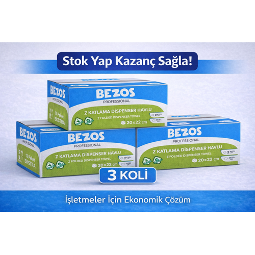Bezos Professional Z Katlamal� Dispenser Havlu 2 Katl� %100 Sel�loz 20x22 cm 3 Koli (36 Paket)
