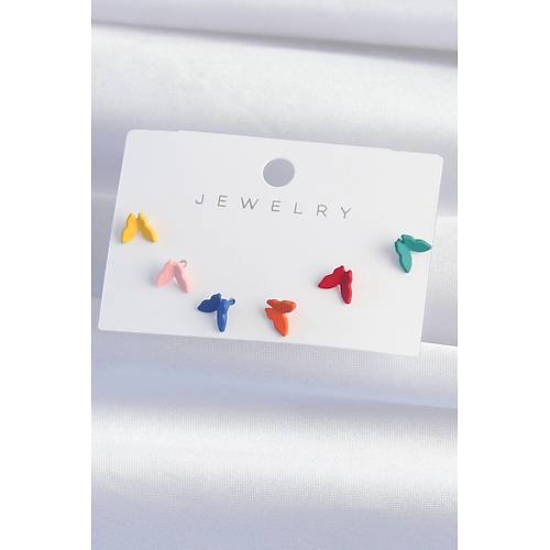 Pirin� Rengarenk Mineli Minimal Kelebek K�pe Seti