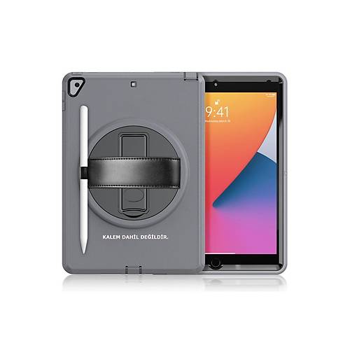 iPad 10.2 (7.nesil) K�l�f Hand Strap Tablet K�l�f� - Gri