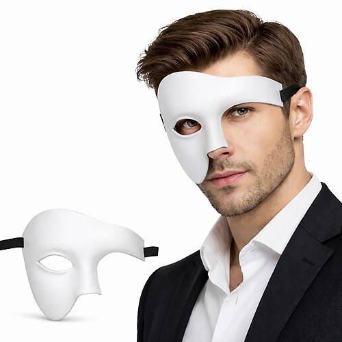 Beyaz Yar�m Erkek Maske � Phantom Parti & Balo Maskesi