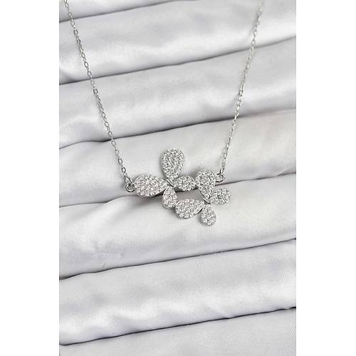 316L �elik Zincir G�m�� Renk Zirkon Ta�l� Kelebek Model Kad�n Kolye