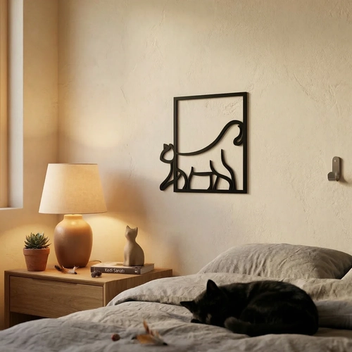 Modern Kedi Duvar Tablosu MDF Lazer Kesim Minimal Kedi Fig�rl� Duvar S�s� ��k Dekor