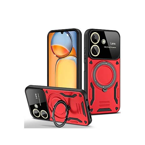 Redmi 13C K�l�f Joy Lens Standl� Kapak - K�rm�z�
