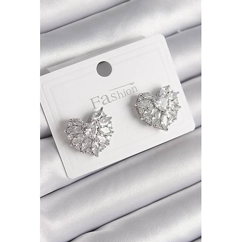 Pirin� G�m�� Renk Zirkon Ta�l� Kalp Model Kad�n K�pe