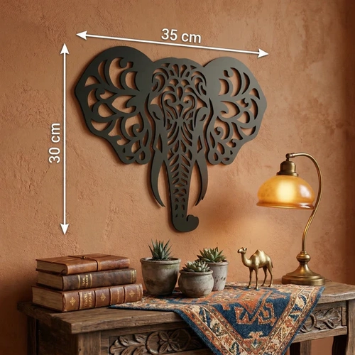 Dekoratif Fil Duvar Tablosu MDF Lazer Kesim Etnik Desenli Fil Duvar S�s� Modern Dekor