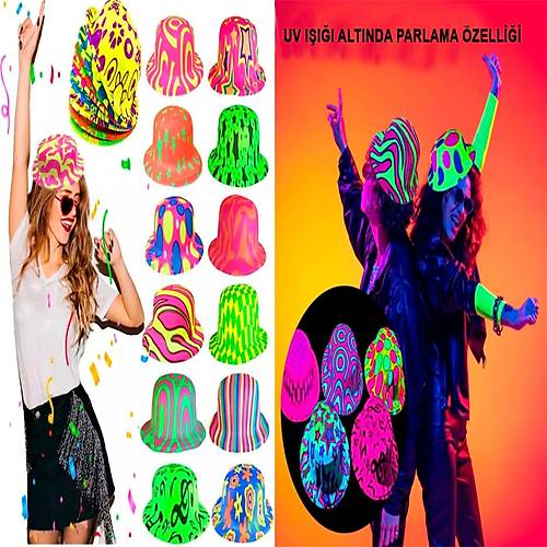 Farkl� Desenlerde Plastik Neon UV I��k Parti �apkas� 1 Adet