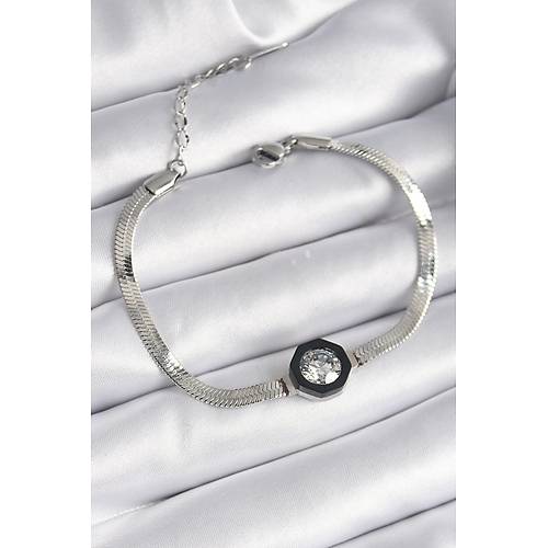 316L �elik G�m�� Renk Zirkon Ta�l� �talyan Zincir Model Kad�n Bileklik