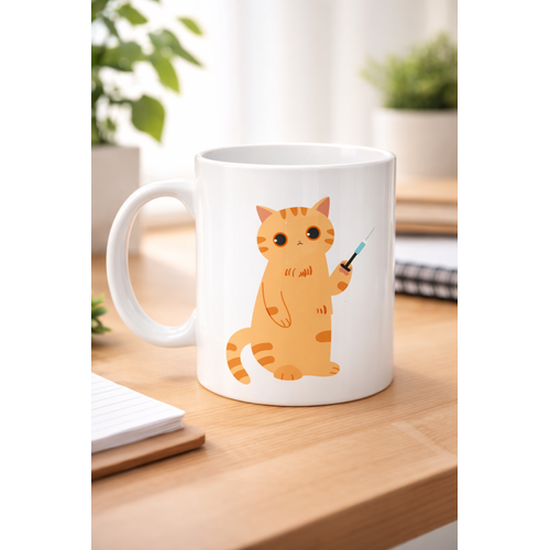 Veteriner Kedi Tasar�ml� Porselen Kupa MODEL 176 � ��r�ngal� Sevimli Kedi Kahve Kupas� � Veterinerlere ve Kedi Severlere Hediye Kupa