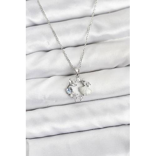 316L �elik Zincir G�m�� Renk Deniz Tema Model Zirkon Ta�l� Kad�n Kolye