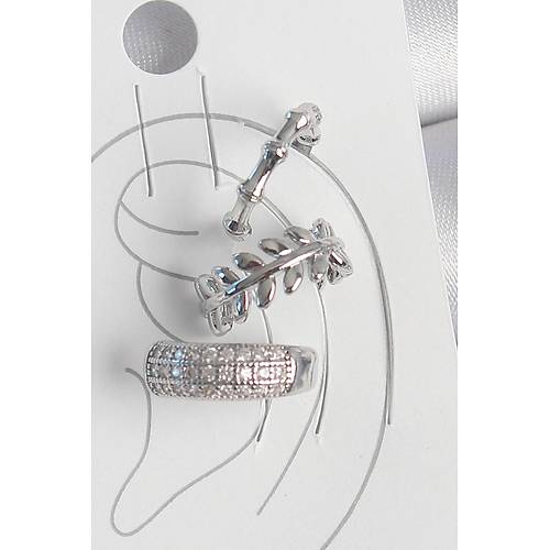 Pirin� G�m�� Renk Zirkon Ta�l� 3'L� Model Yaprak Fig�r Kad�n K�k�rdak K�pe