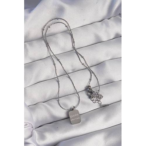 316L �elik G�m�� Renk Kare Charm Model Kolye