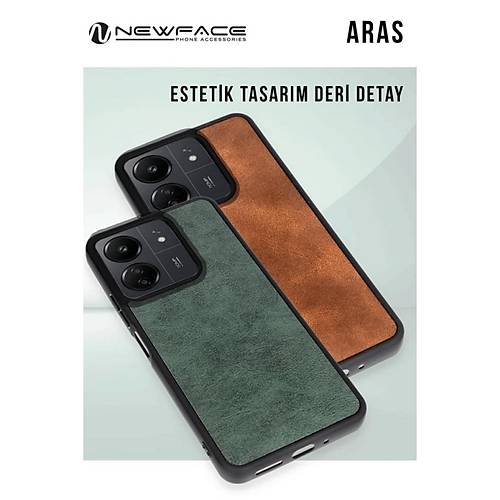 Redmi 14C K�l�f Aras Deri Kapak - Taba