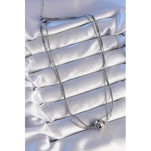 316L �elik �ift Zincirli G�m�� Renk Top�uk �talyan Model Kolye