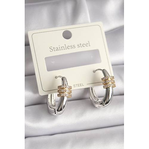 316L �elik G�m�� Renk Halka Zirkon Gold Zirkon Ta�l� Kad�n K�pe