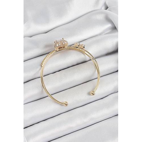 Pirin� Gold Renk Kalpli Zirkon Ta�l� Kad�n Bileklik