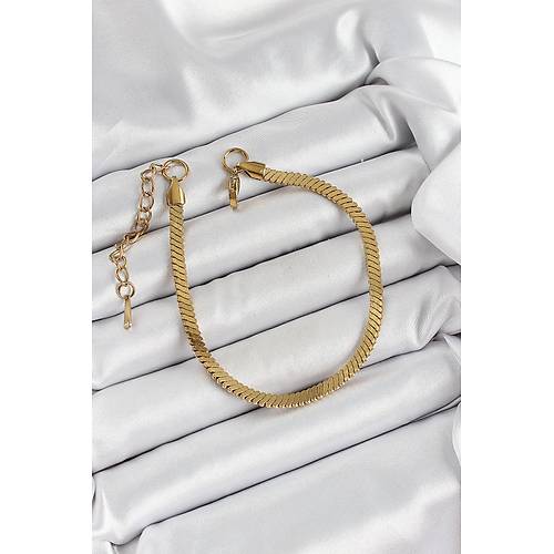 316L �elik Gold Renk Yass� Zincir Model Kad�n Bileklik