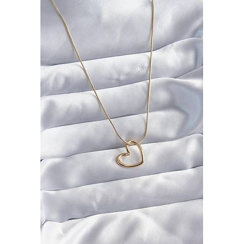 316L �elik Zincir Gold Renk Kalp Model Kad�n Kolye