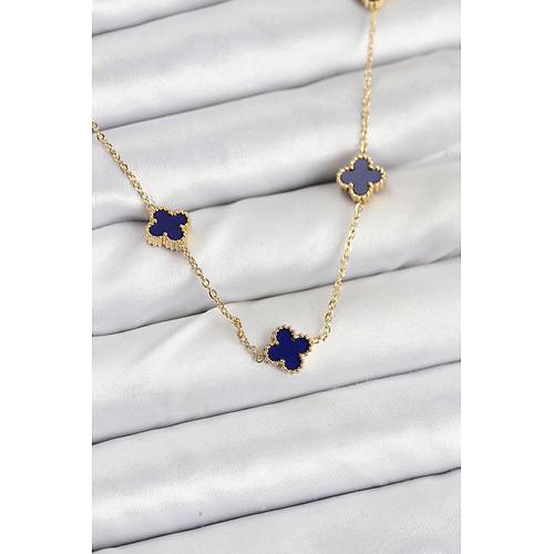 316L �elik Zincir Gold Renk Lacivert Baby Boy Yonca Kad�n Kolye