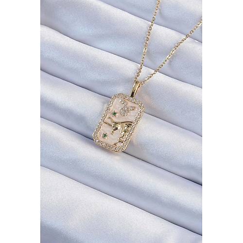 316L �elik Zincir Alt�n Renk Zirkon Ta�l� Bo�a Fig�rl� Tarot Kolye