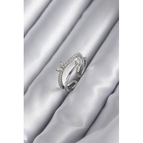 Pirin� G�m�� Renk Zirkon Ta�l� Kelebek Model Kad�n Y�z�k