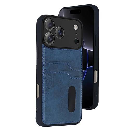 iPhone 17 Pro Sara Kartvizitli Deri K�l�f - Lacivert