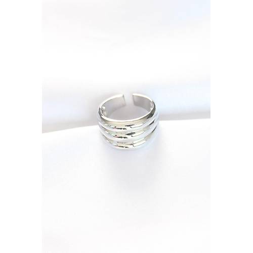 Silver Renk Ayarlanabilir �izgili Bombe Y�z�k