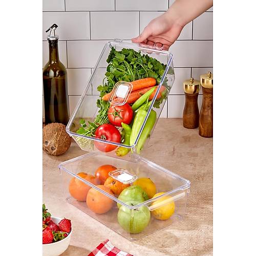 2'li B�y�k Boy Vakum D��meli Kapakl� Dolap ��i Organizeri & K�r�lmaz D�zenleyici Kutu (6,5Lt)