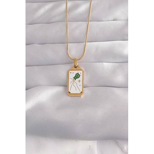 316L �elik Gold Renk Beyaz Mineli Tarot Kolye