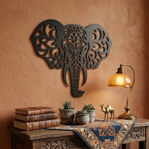 Dekoratif Fil Duvar Tablosu MDF Lazer Kesim Etnik Desenli Fil Duvar S�s� Modern Dekor