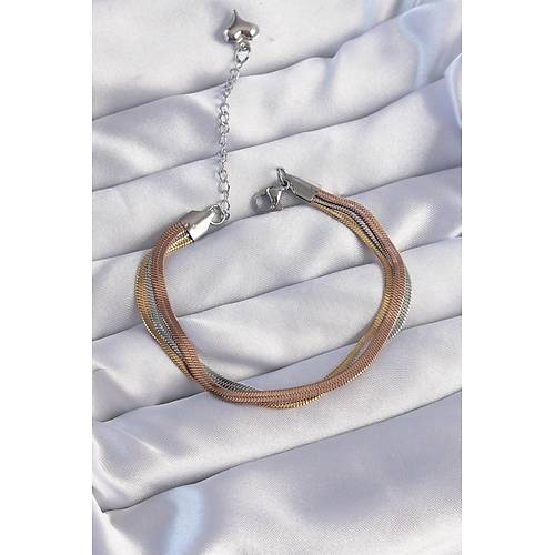 316L �elik Renkli �talyan Zincir Model �oklu Bileklik