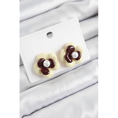 �nci Detayl� Krem Kahverengi Renk Papatya Model Kad�n K�pe