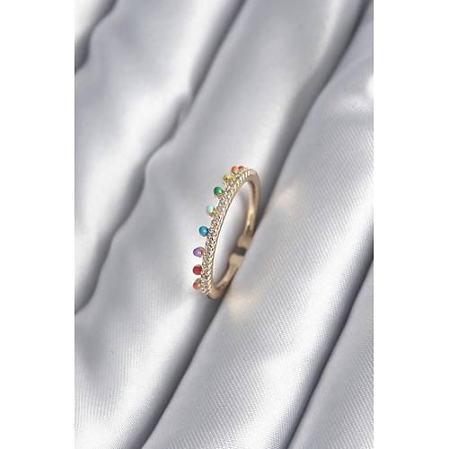 Pirin� Gold Renk Zirkon Ta� Detay Kad�n Y�z�k