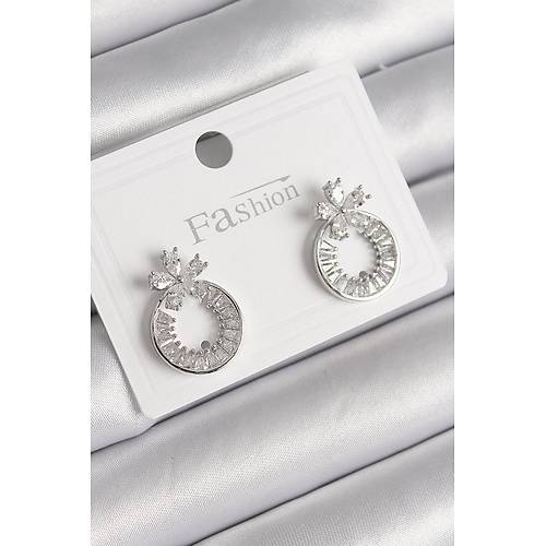 Pirin� G�m�� Renk Zirkon Ta�l� Halka Model �i�ek Fig�r Kad�n K�pe