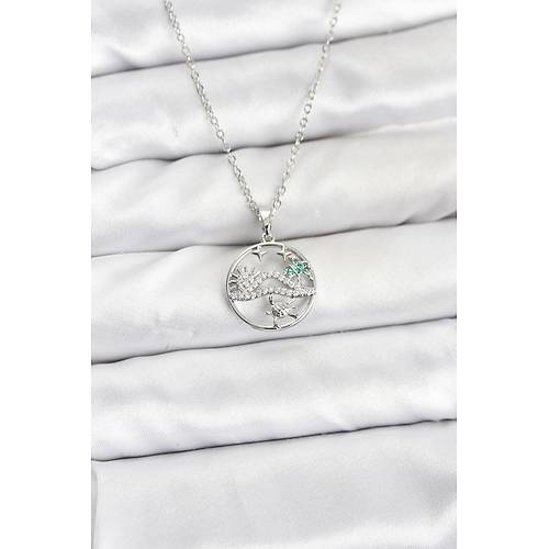 316L �elik Zincir G�m�� Renk �ans Kolyesi Model Zirkon Ta�l� Kad�n Kolye