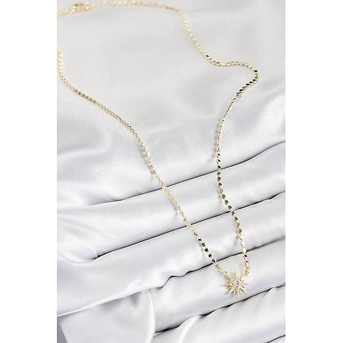 Pirin� Zirkon Ta�l� Kutup Y�ld�z� Model Ezme Zincir Gold Renk Kad�n Kolye