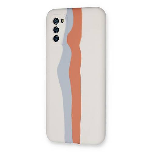 Galaxy A03S K�l�f Ebruli Lansman Silikon - Beyaz-Turuncu