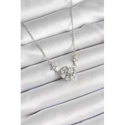 316L �elik G�m�� Renk Zirkon Ta�l� Hilal Kalp Model Kad�n Kolye