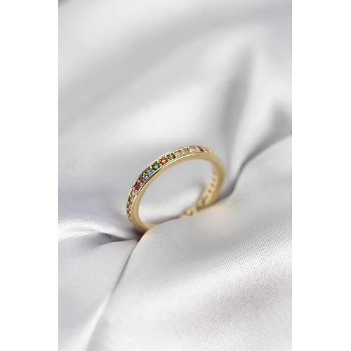 Gold Renk S�ral� Renkli Zirkon Ta�l� Kad�n Y�z�k