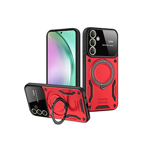 Galaxy S24 FE K�l�f Joy Lens Standl� Kapak - K�rm�z�