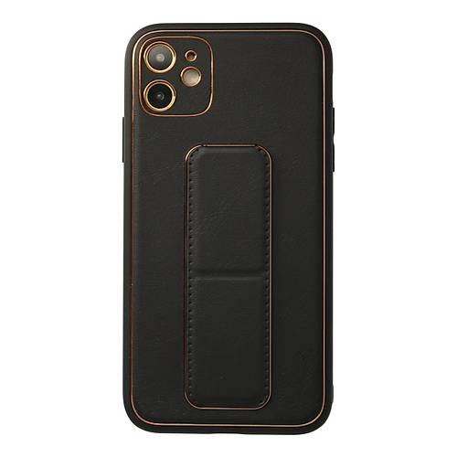 iPhone 12 K�l�f Coco Deri Standl� Kapak - Siyah